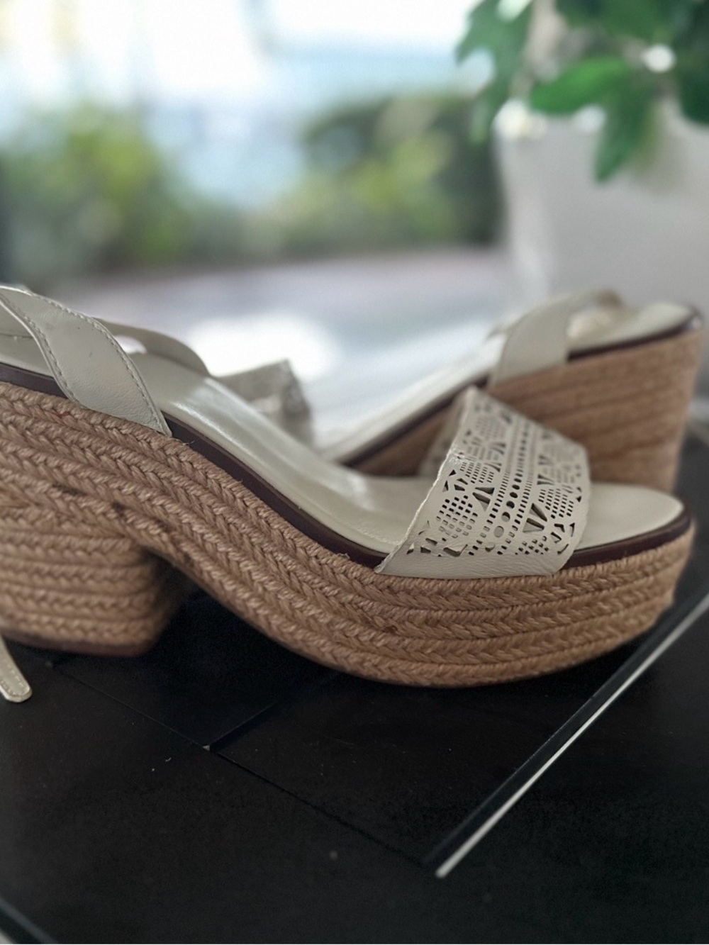 Tory Burch Women’s Cream Espadrille Platform Sandals